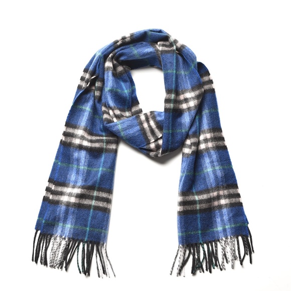 BURBERRY  Cashmere Check Scarf Bright Navy - Picture 1 of 4